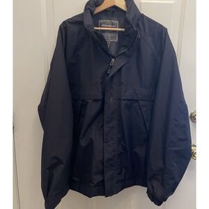 Eddie Bauer Mens XL Weatheredge Zip‎ Windbreaker Jacket Navy Blue Hidden Hood